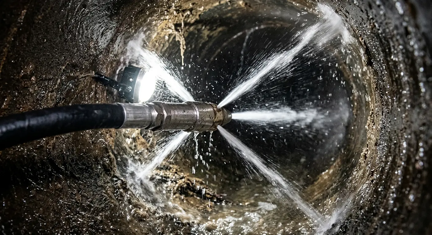High-pressure hydro jetting nozzle cleaning sewer pipe for Storm Drain Cleaning in Pine
